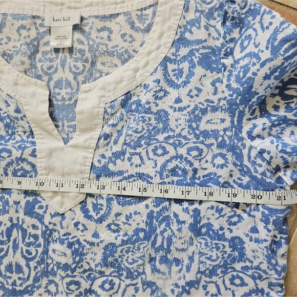 Kate Hill Linen Tunic Womens Large Coastal ¾ Sleeve Beach Lagenlook Nautical - Picture 7 of 8